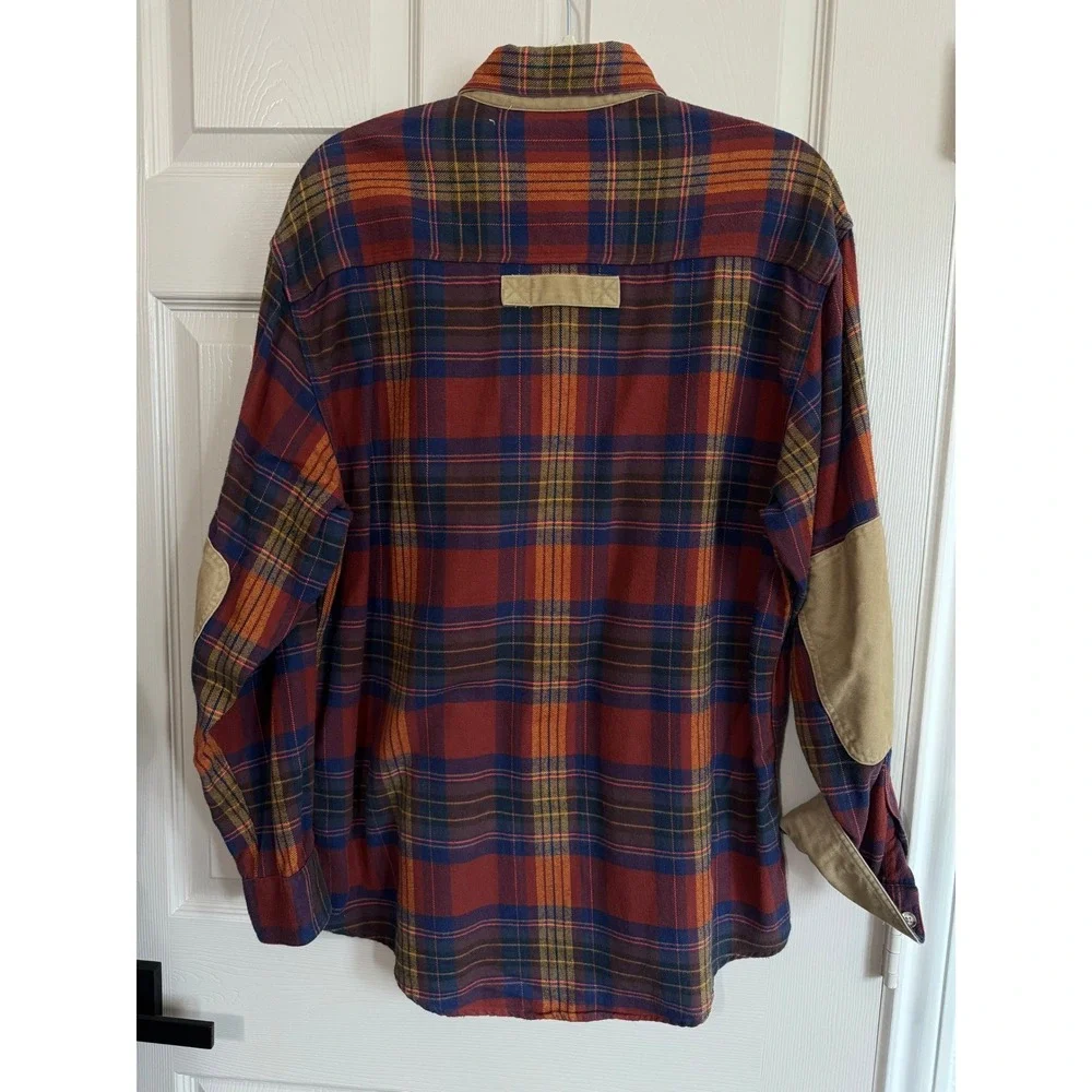 Willis & Geiger‎ Flannel Shirt Mens Medium Plaid Elbow Patch Outdoor Heritage